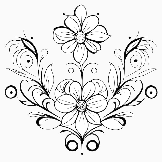 Disegno di linee fiori decorazione di bouquet o composizione floreale fiori e foglie arte di linee