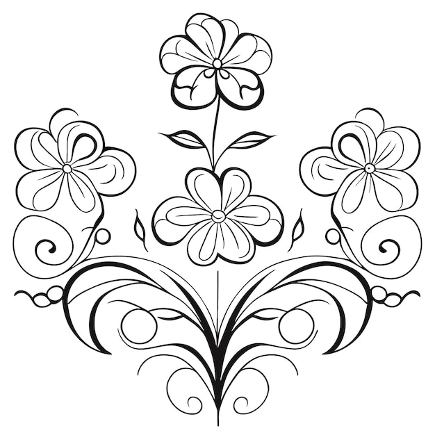 Premium Vector | Line drawing flowers bouquet decoration or floral ...