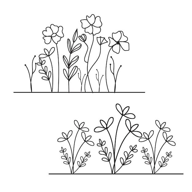 A line drawing of flowers on a white background