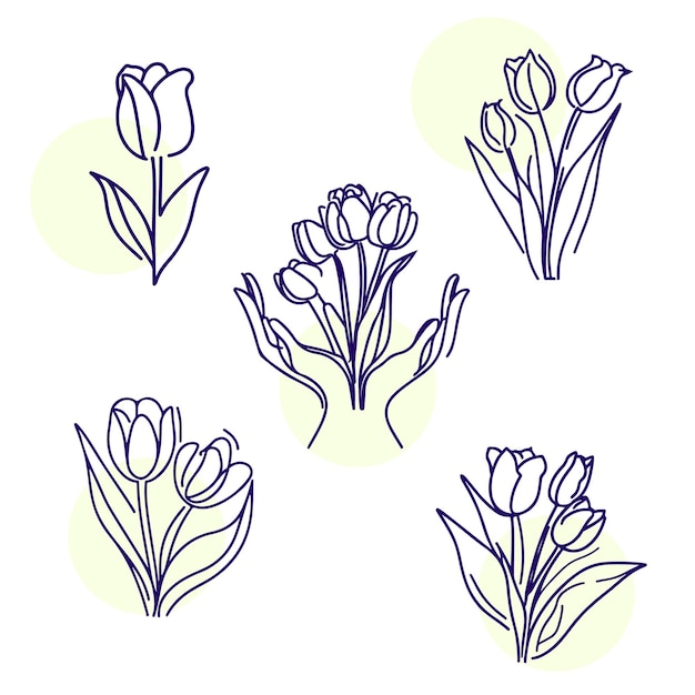 A line drawing of flowers with the words tulips on it.