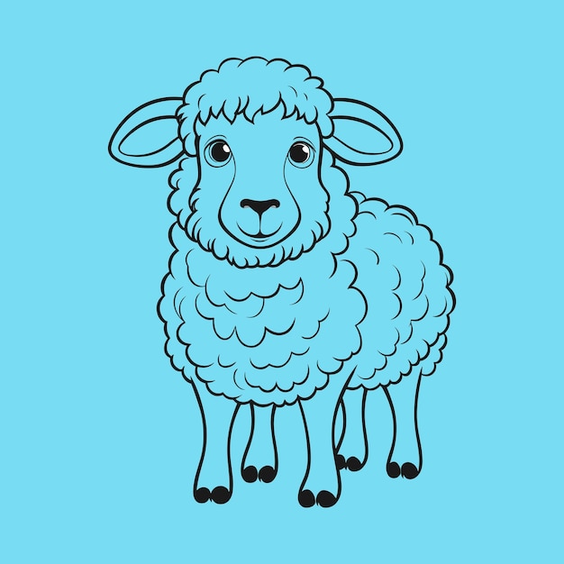 Line drawing of funny cute sheep