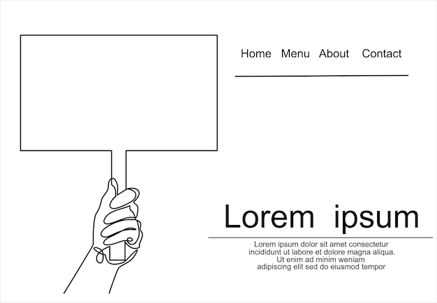 line drawing hand holding signboard. illustration concept