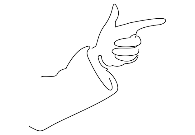 Vector line drawing hand palm fingers gestures. hand pointing direction finger