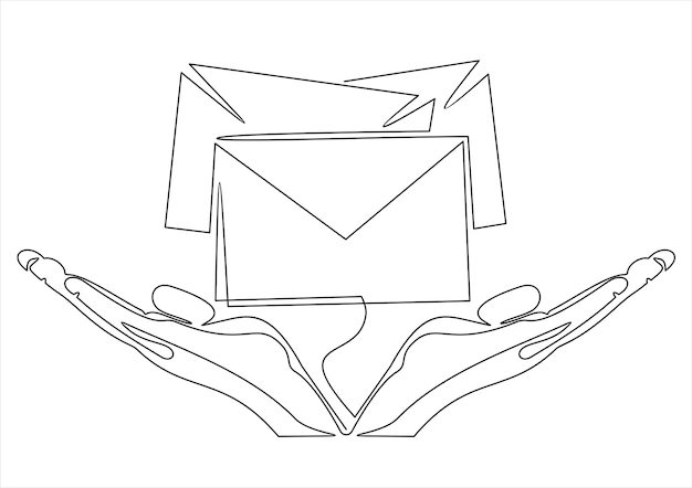 A line drawing of hands holding a letter and envelope.