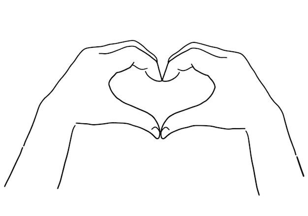 Line drawing of heart hands in black and white