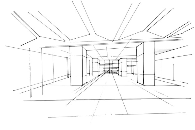 Vettore disegno a tratteggio dell'interno dell'edificioillustrazione moderna di designvector2d