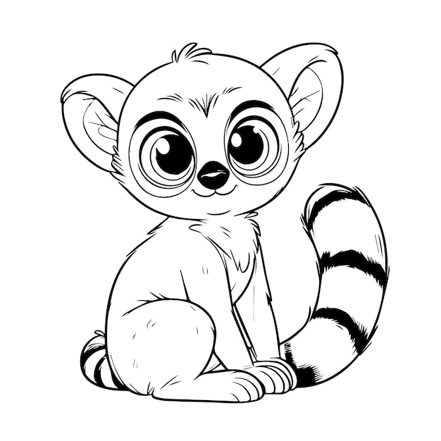 Vector line drawing of a lemur in black and white for coloring vector