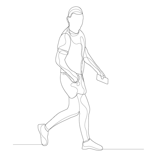 Line drawing man walking vector, isolated