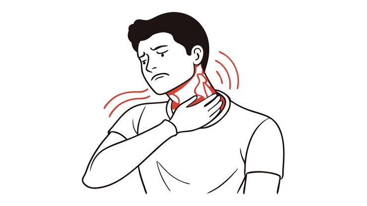 Vector line drawing of man with neck pain vector art illustration