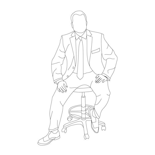 Рисование линии мужчин, сидящих на стуле Черные линии на белом фоне иллюстрации