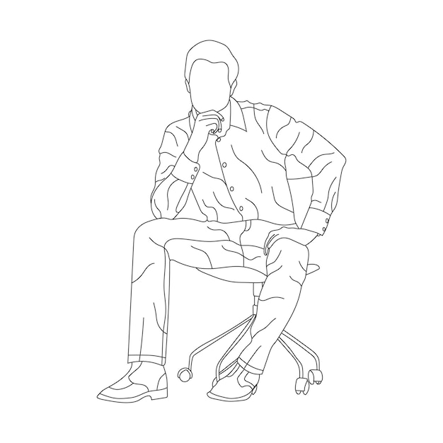 Line drawing of men sitting on a chair black lines on white background illustration