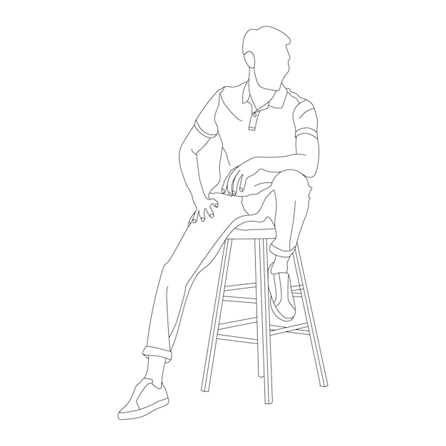 Line drawing of Men sitting on a chair Black lines on white background illustration