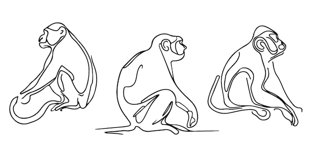 Vector a line drawing of monkeys in different poses.