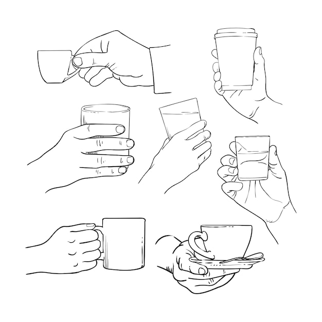 Вектор Штриховой рисунок руки, держащей стакан