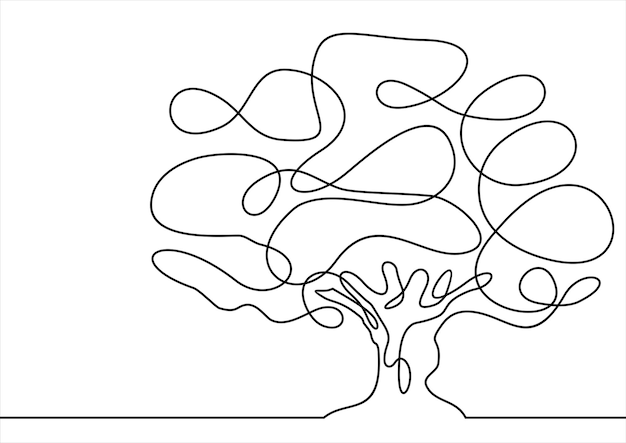 木のベクトル図の線画連続線