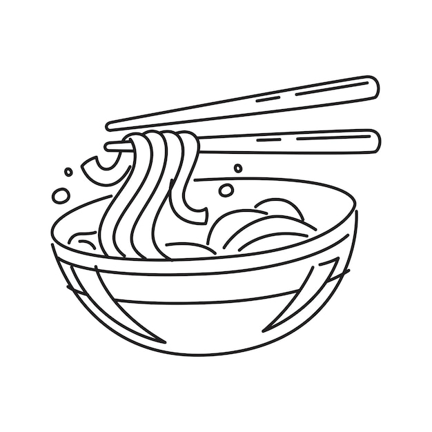 ベクトル 丼に入った麺の線画