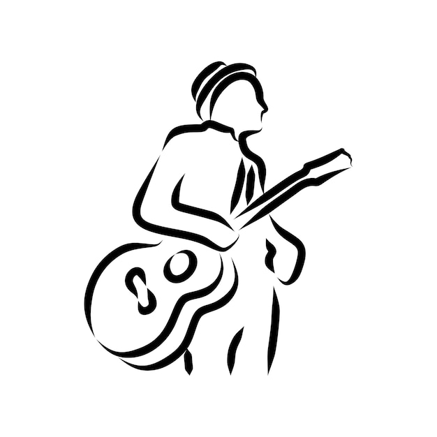 Line drawing of people singing with guitar