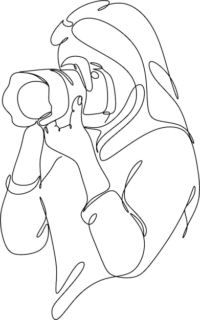 Vector a line drawing of a person taking a photo.