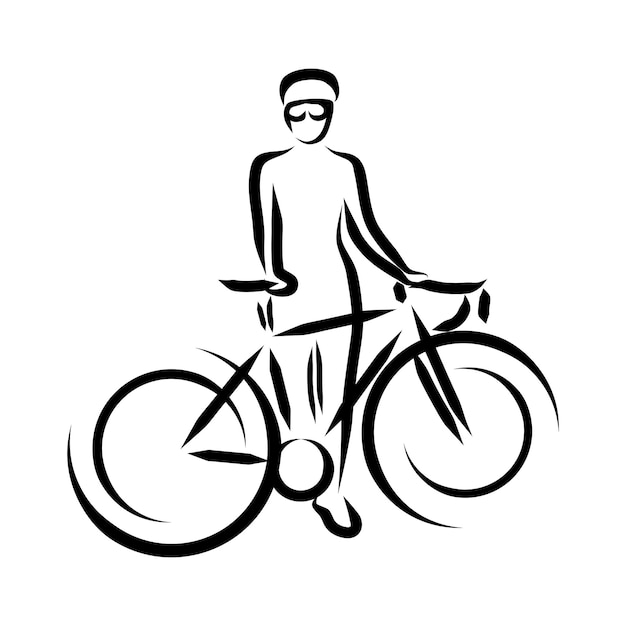 Line drawing of someone is cycling