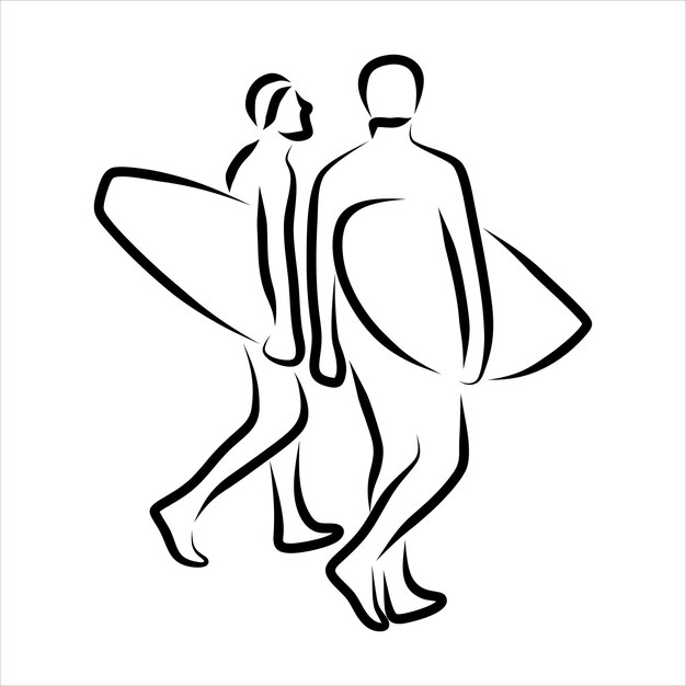 line drawing of someone surfing