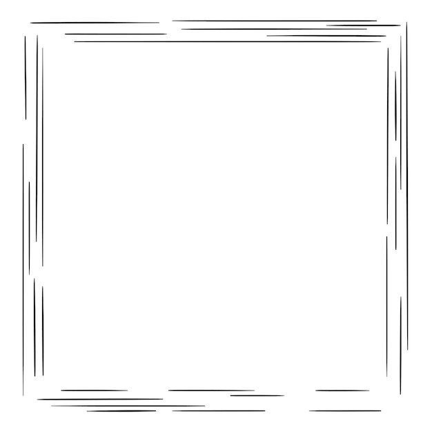 Vector line drawing of a square frame with a wood effect. black lines in sketch style.