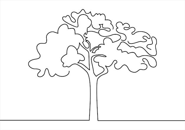 line drawing of tree on white background. Vector illustration