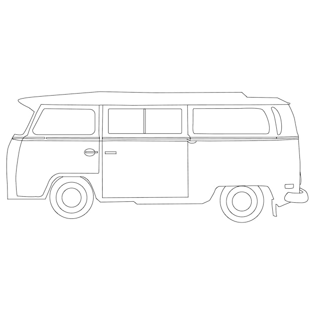 「van」という文字が描かれたバンの線画。