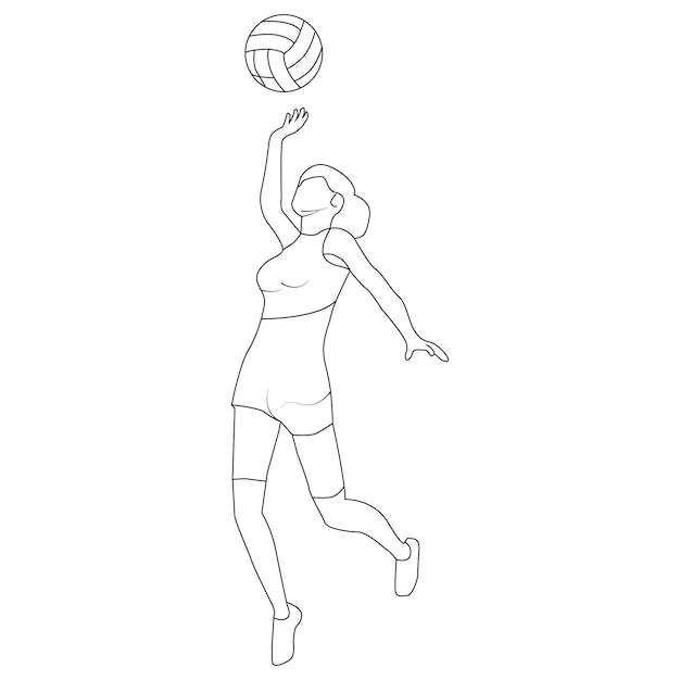 공을 서브하려는 배구 선수의 선 그림.
