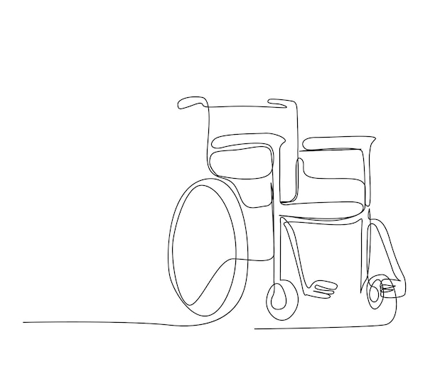 Vector a line drawing of a wheelchair on a white background.