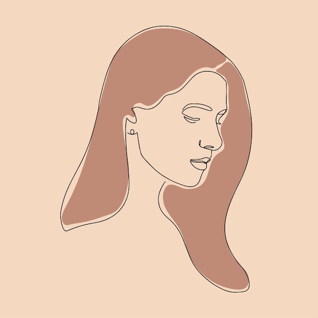 A line drawing of a woman with long hair