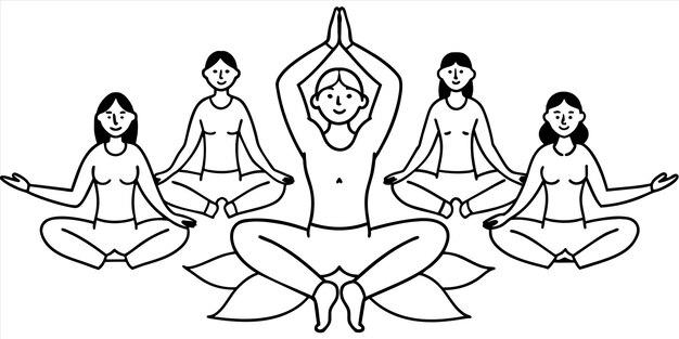 Vector a line drawing of women doing yoga with the words quot yoga quot on the bottom