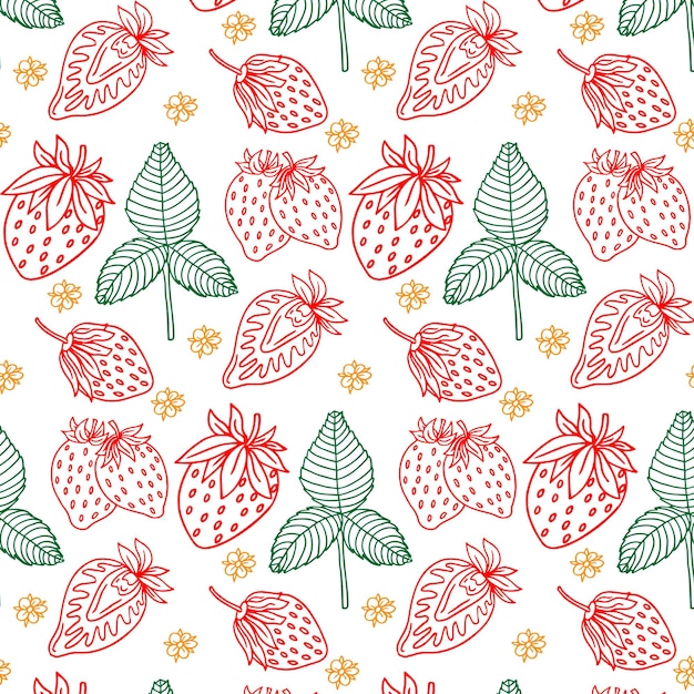 Line drawn doodle strawberries on bright pink background. Seamless summer cute pattern.