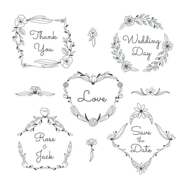 Vector line drawn flower frames