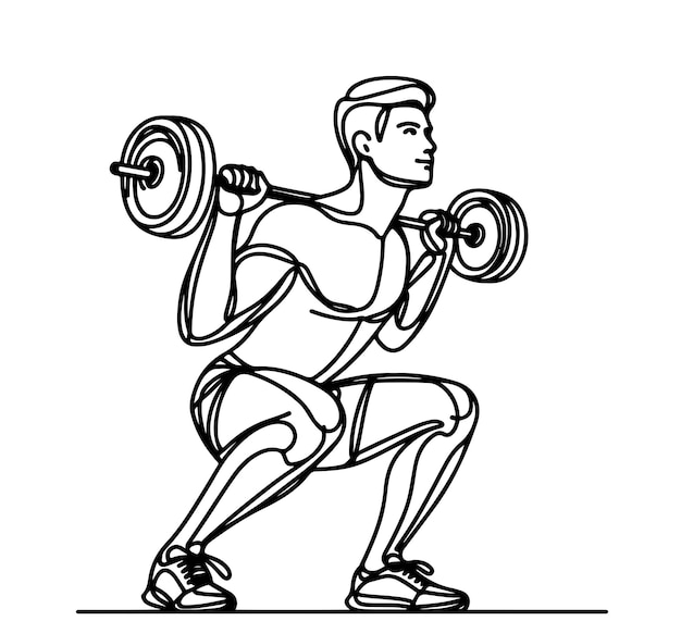 Vector line drawn man standing with dumbbell working out