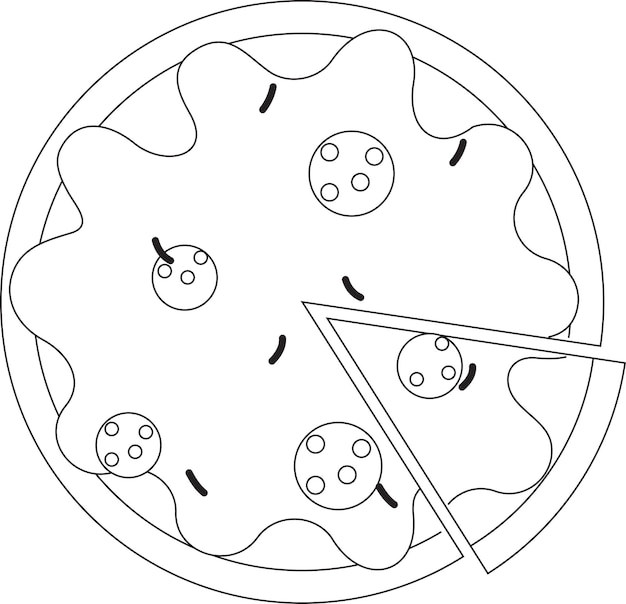 Illustrazione vettoriale della pagina di colorazione pizza tracciata con linea schizzo a mano libera per libro da colorare antistress