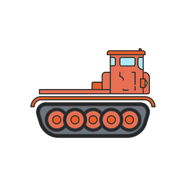 Line flat color vector icon illustration service staff convoy cargo tractor Geological expedition vehicle Retro simple style Cargo transportation tractor unit Industrial tow auto concept Forest