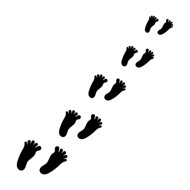 Line of foot black set. Foot trail. Bare human footprint.