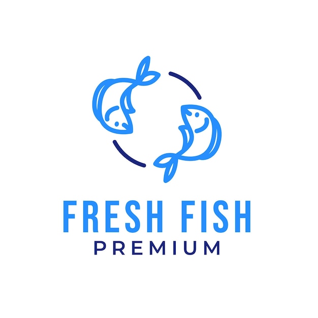 Line Fresh Fish Rounded Logo Design Concept Vector Illustration Symbol Icon