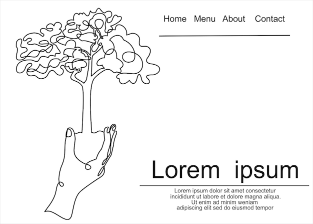 line hand holding tree. Forest conservation concept design vector graphic illustration