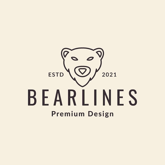 Linea hipster faccia orso grizzly logo design grafico vettoriale simbolo icona segno illustrazione creativa