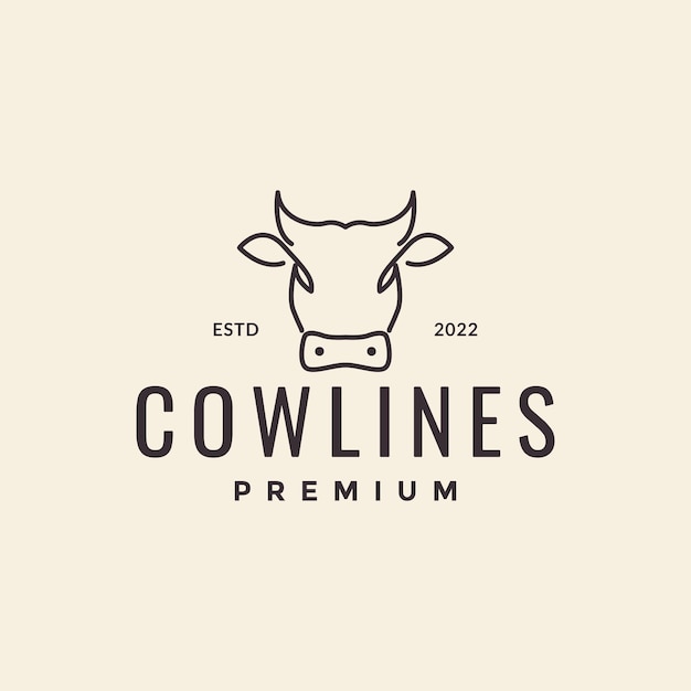 Line hipster simple head cow logo design vector graphic symbol icon illustration creative idea