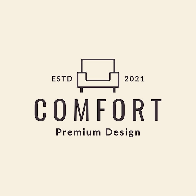 Линия хипстерский диван комфорт дизайн логотипа векторный графический символ значок знак иллюстрация креативная идея