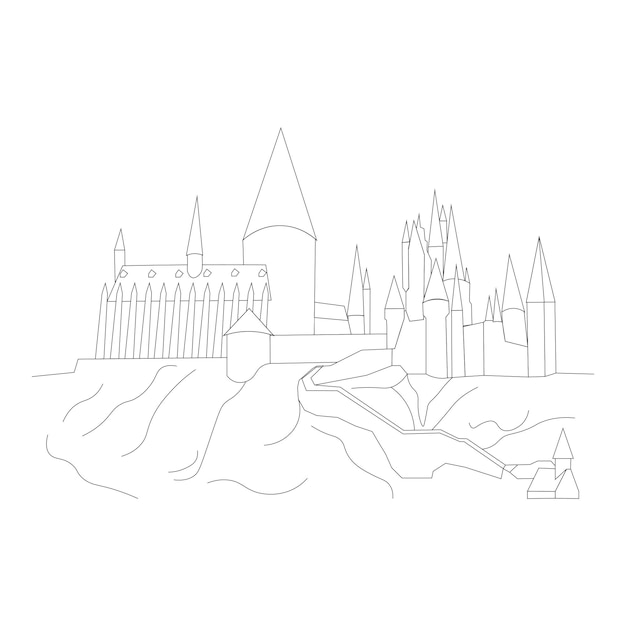 Illustrazione di vettore del castello di hogwarts di linea