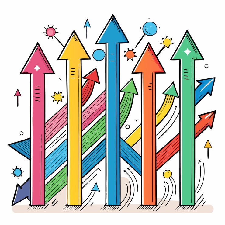 Vector line icon collection of hand drawn colorful arrows vector
