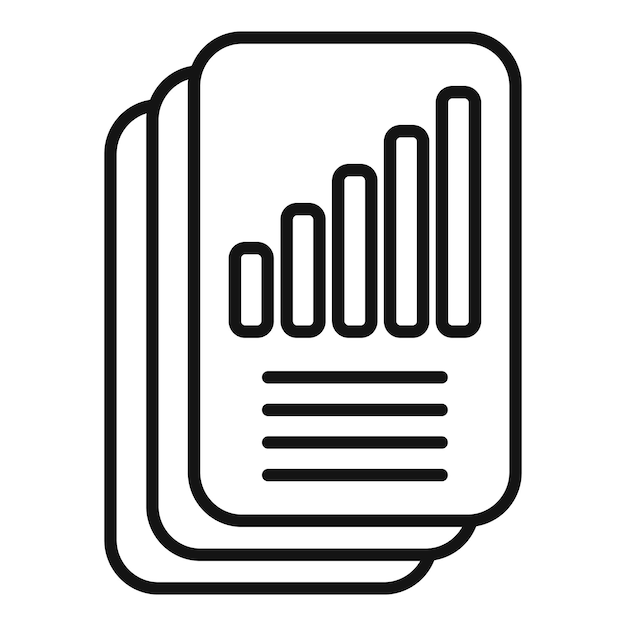 Line icon illustration of stacked business reports with bar graph