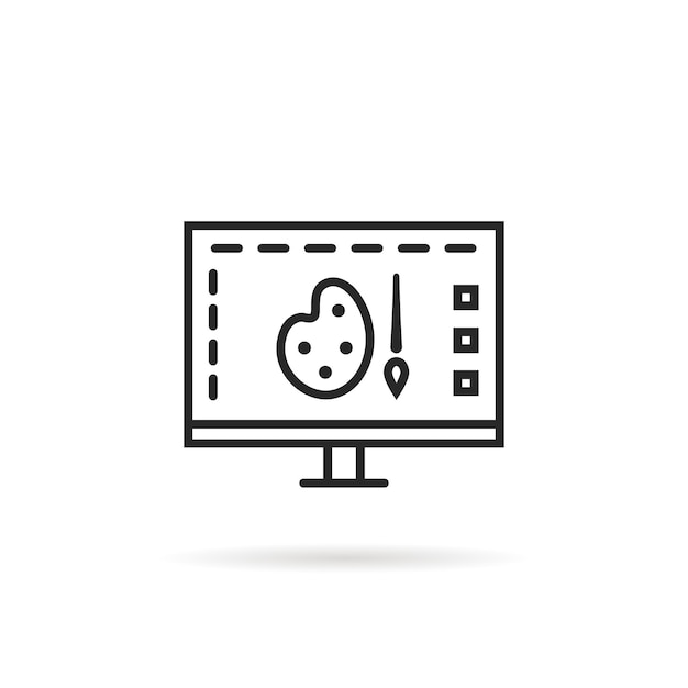 Vector line icon of palette for drawing on the monitor for web designer