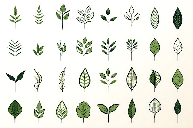 Line Icon Set Leaf Leaves Ribbons