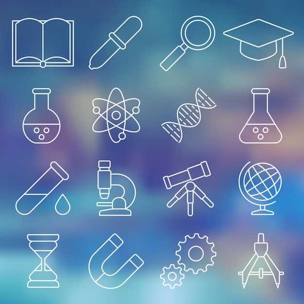 Line icon set scientific tools equipment in simple design vector illustration