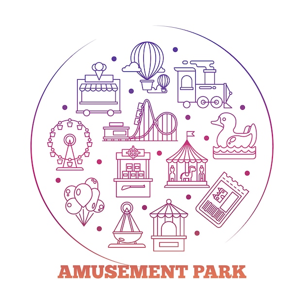 Линия иконки плоский парк аттракционов круглый дизайн логотипа