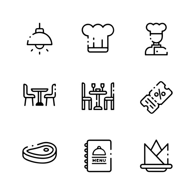 Vector line icons food to restaurant outline icon collection